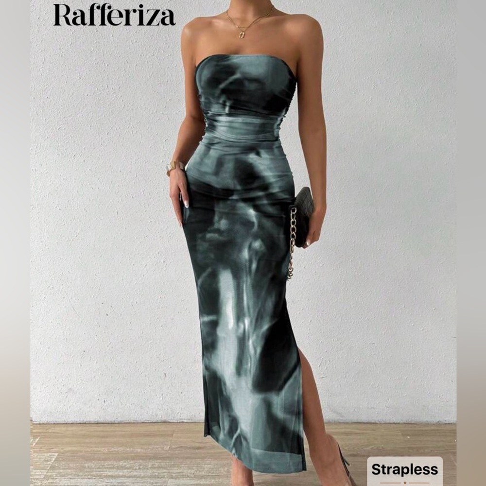 Shein grey and Black Strapless Tie Dye Tube Dress